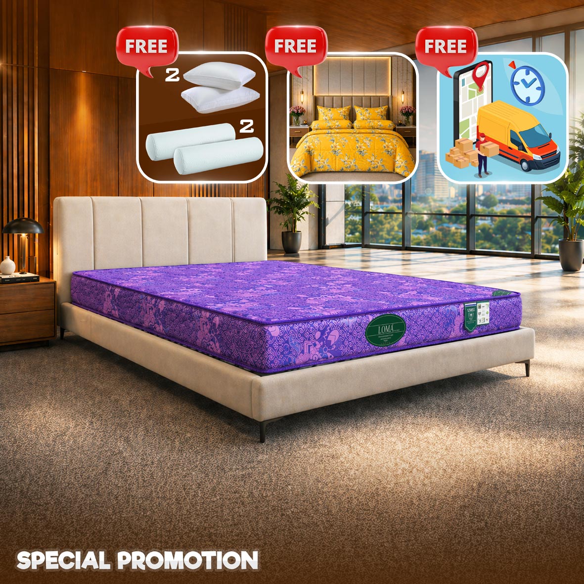 ពូកសុខភាពសាច់សំឡី Loma កម្រាស់ 2តឹក ថែម 12មុខ