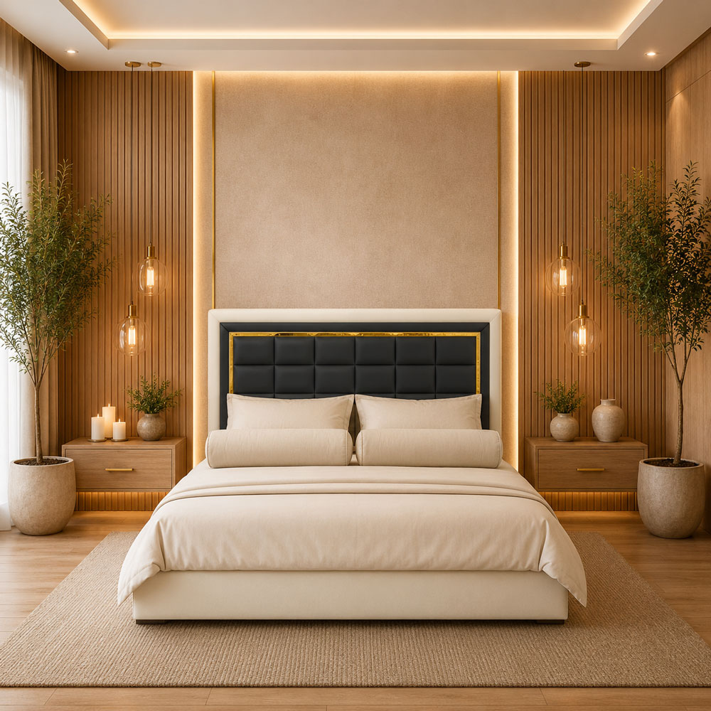 គ្រែស្បែកបំពាក់ដោយភ្លើង LED ម៉ូដទាន់សម័យ
