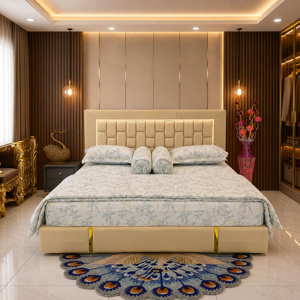 គ្រែស្បែកបំពាក់ដោយភ្លើង LED ម៉ូដទាន់សម័យ