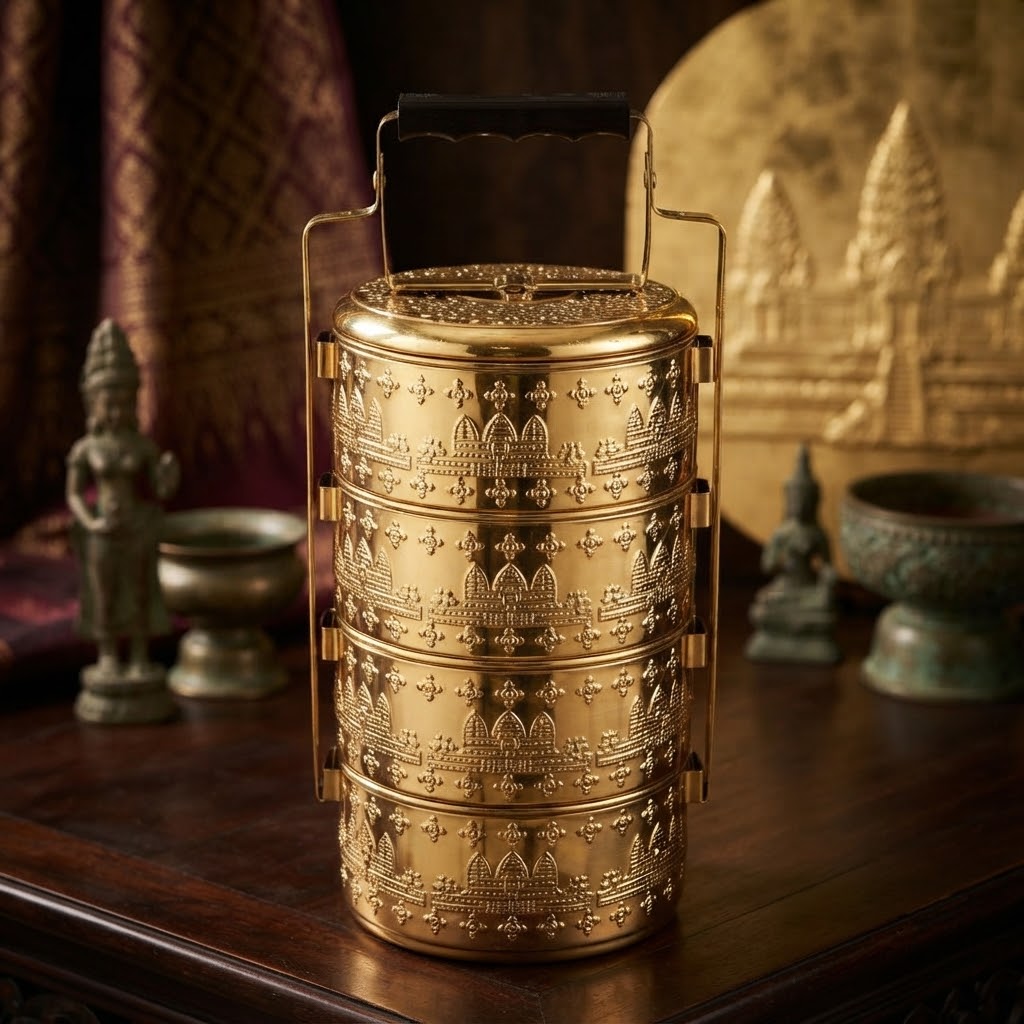 ចានស្រាក់អ៊ីណុកក្បាច់ខ្មែរ 4 ថត
